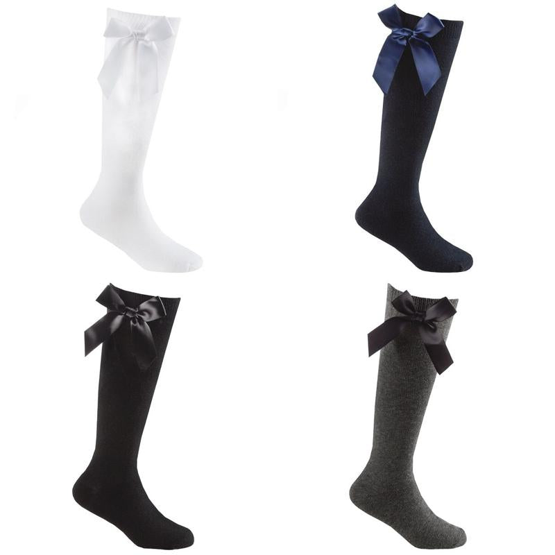 Ginger Ivy RIBBON Satin Bow Socks Ideal for School Wear in White Black Navy & Grey Colors Perfect for Uniforms
