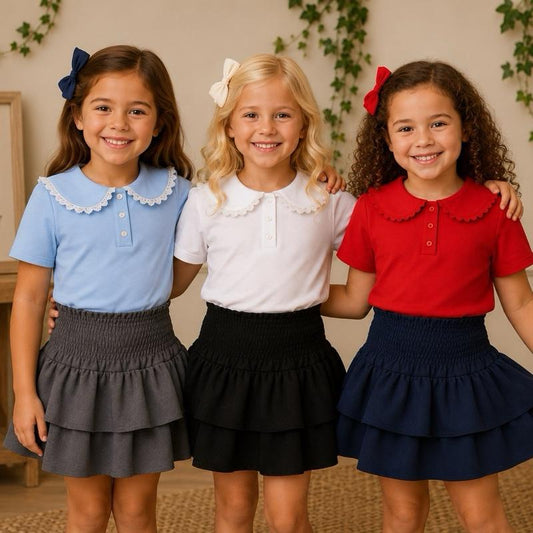 Ginger Ivy: Lace Trim and Button Detail collar top for Girls ideal for school