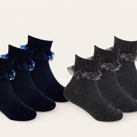 Ginger Ivy FRILLY Trim Fold Over Ankle Socks for Girls - Available in Black, Navy, Grey & White - Comfortable & Stylish school sock