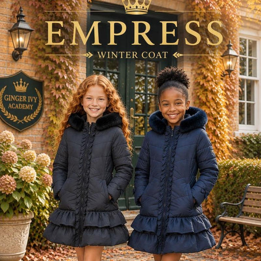 Ginger Ivy EMPRESS Winter Coat with Ruffles and Bow Feature for Girls - Stylish and Warm DH09