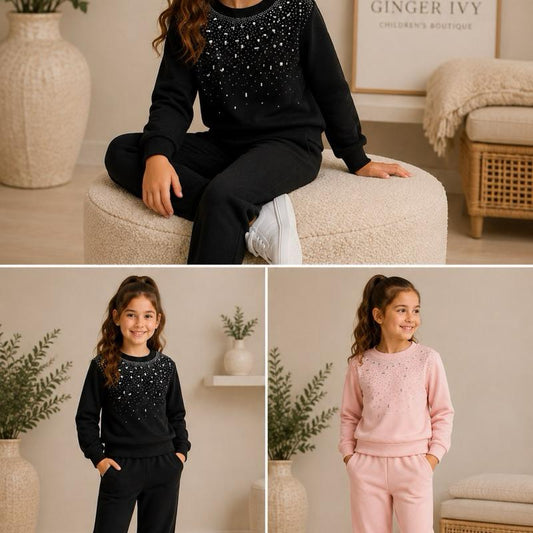 Ginger Ivy: TWINKLE diamonte scattered jumper and joggers tracksuit