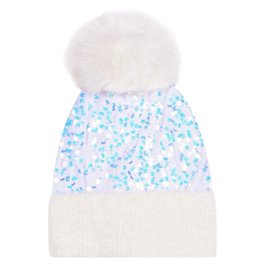 Ginger Ivy SEQUIN Sparkling Soft Knitted Lining Hat with Fleece Pompom One Size in Multiple Colors