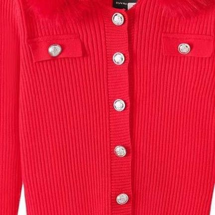 Ginger Ivy: ALEXIS knitted premium cardigan and trousers suit with faux fur collar 3-14 years