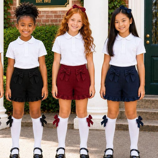 Ginger Ivy BEACON Bow School SHORTs with Double Bows for Girls - Perfect for School Uniforms 2-16 years