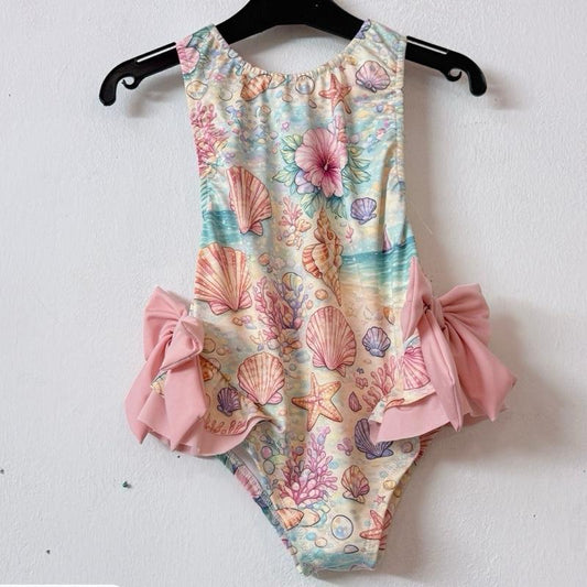 Ginger Ivy: SEASHELLS pastels image swimsuit 2-12 years true to size