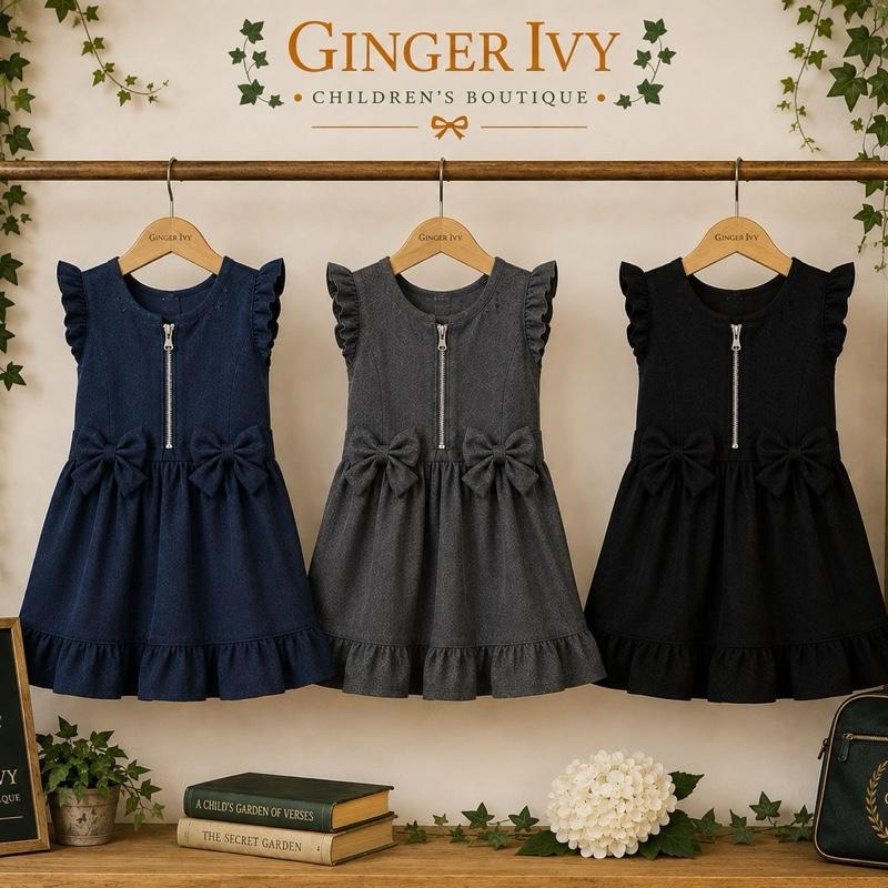 Ginger Ivy Brighton Bow Zip Front Dress for School - Children's Boutique Classic Design