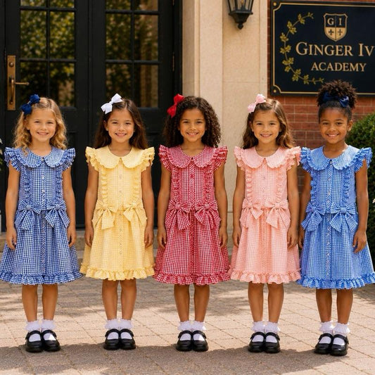 Ginger Ivy: CHECKED Classic ruffles and bows school dress