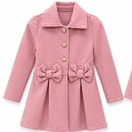 Ginger Ivy: TRADITIONAL Bow classic coat with bows feature and buttons for girls, Girls Clothing, Girls Winter Clothing, Girls Daily Coat 2-12 years