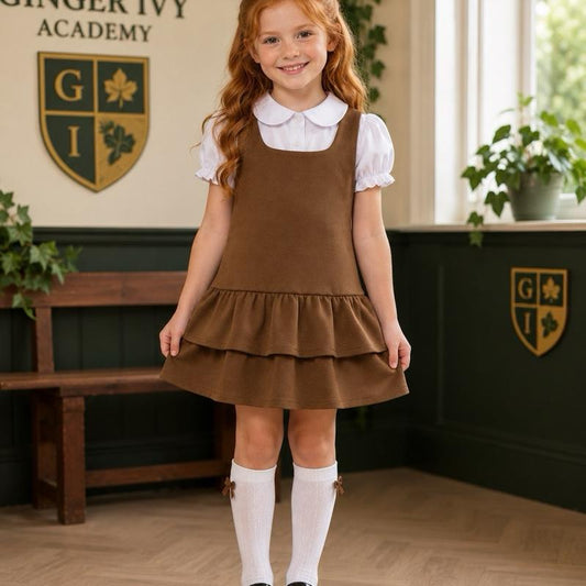 Ginger Ivy Leicester Layer Frilly Drop Hem School Dress for Girls - Perfect for School Uniforms