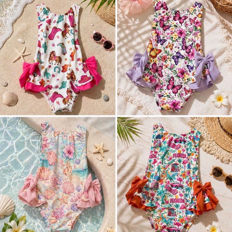 Ginger Ivy: SEASHELLS pastels image swimsuit 2-12 years true to size