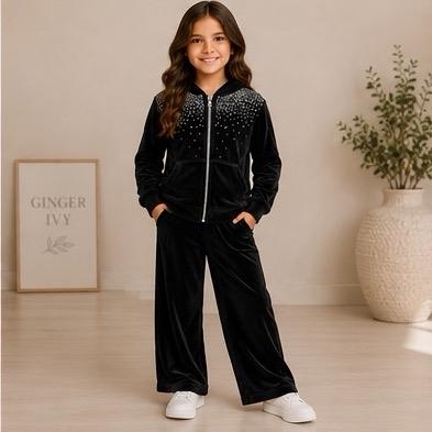 Ginger Ivy: VIENNA velour gemstone hoodie with wide leg joggers
