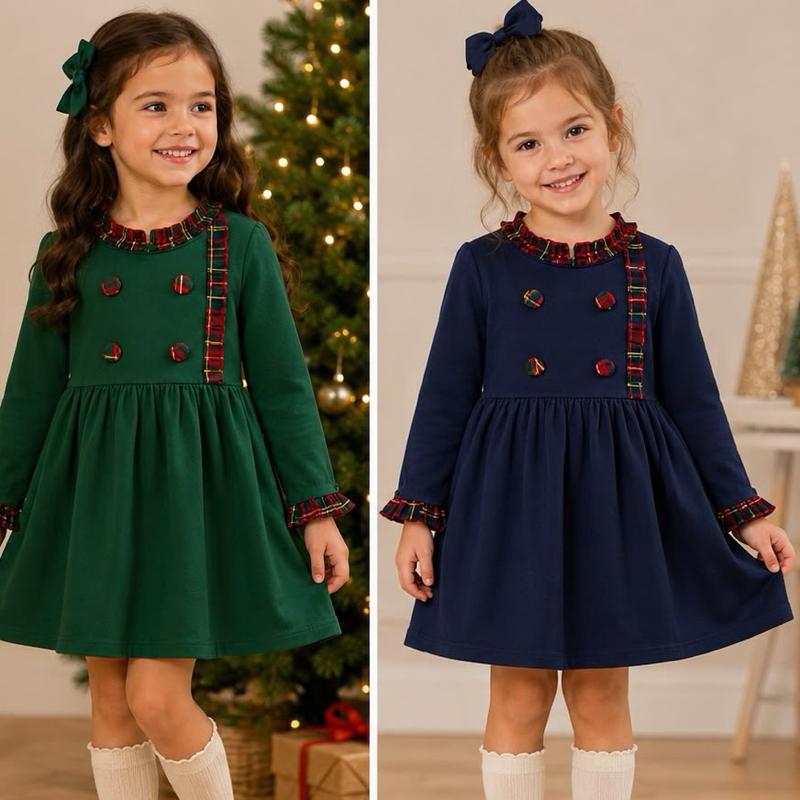 Ginger Ivy: EDINBURGH Classic dress with tartan trim detailing and feature buttons