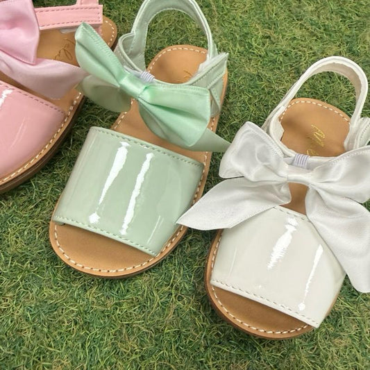 GingerIvy Martina satin bow summer sandals with Velcro strap true to size