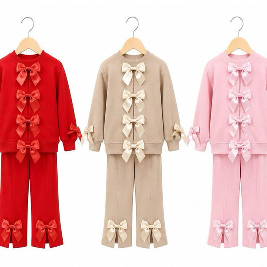 Ginger Ivy: HAZEL satin bows loungewear tracksuit by AKKON brand 2-8 years