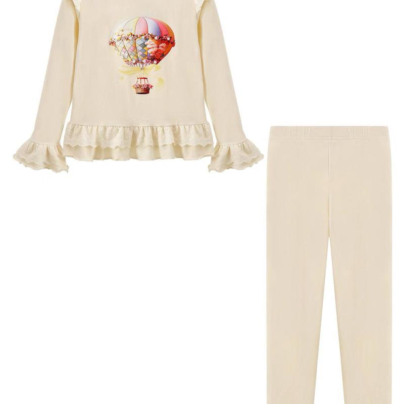 Ginger Ivy SKYE Hot Air Balloon Emblishment Long Sleeve Top with Ruffles and Leggings Outfit for Girls
