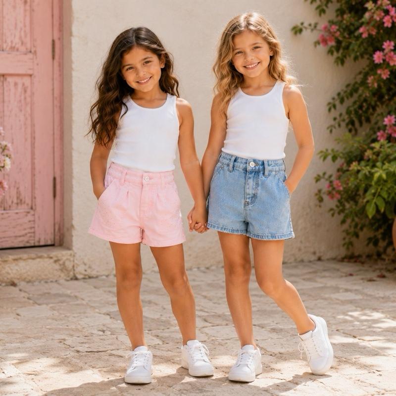 Ginger Ivy BOW Diamonte Feature Classic Fashion Denim Shorts for Girls 4-14 Years Old
