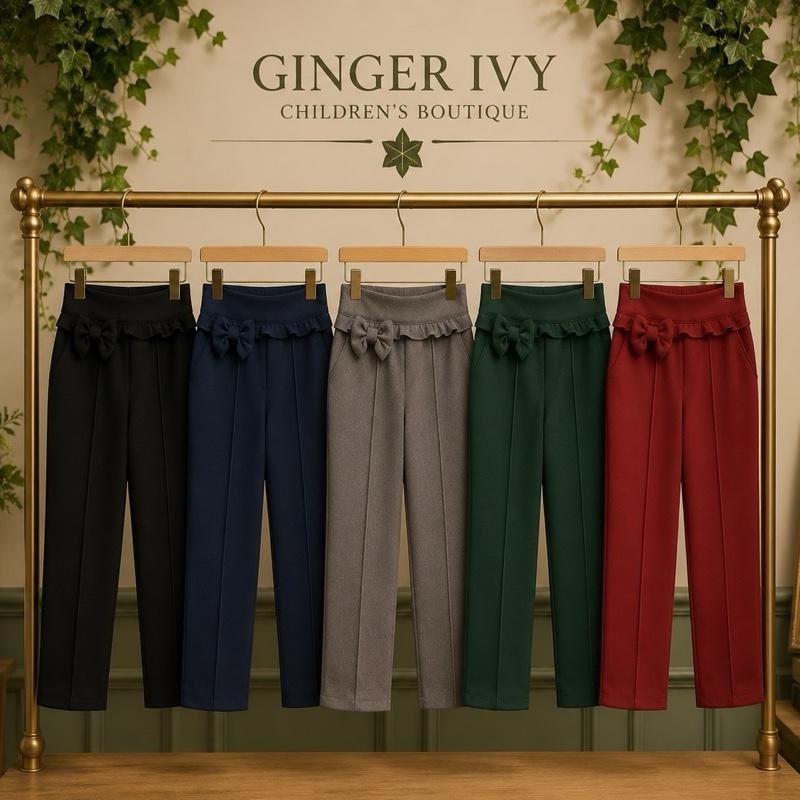 Ginger Ivy: CHESTER slim tapered style trousers with feature bow and ruffle trim