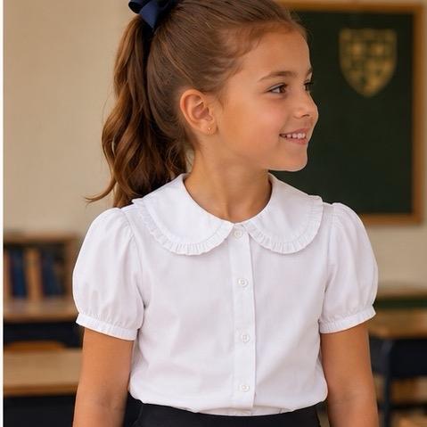 Ginger Ivy: KENSINGTON BLOUSE with Peter Pan pleated trim collar 4-12 years