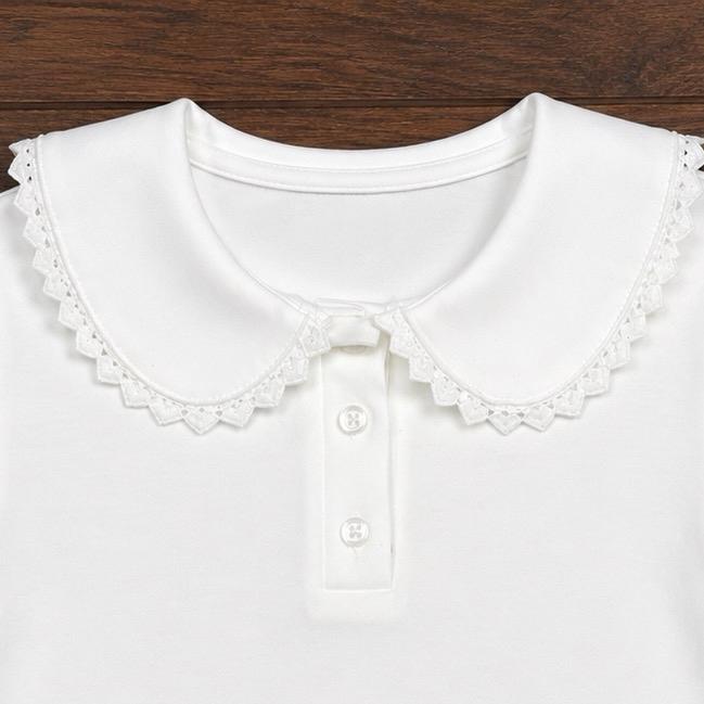 Ginger Ivy: Lace Trim and Button Detail collar top for Girls ideal for school