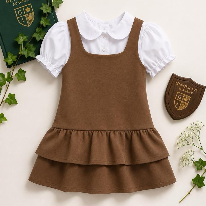 Ginger Ivy Leicester Layer Frilly Drop Hem School Dress for Girls - Perfect for School Uniforms