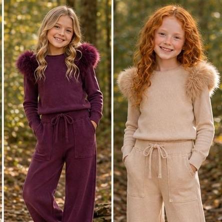 Ginger Ivy: ROXANNE knitted smart faux fur detachable shoulders with wide leg trousers 4-14 years