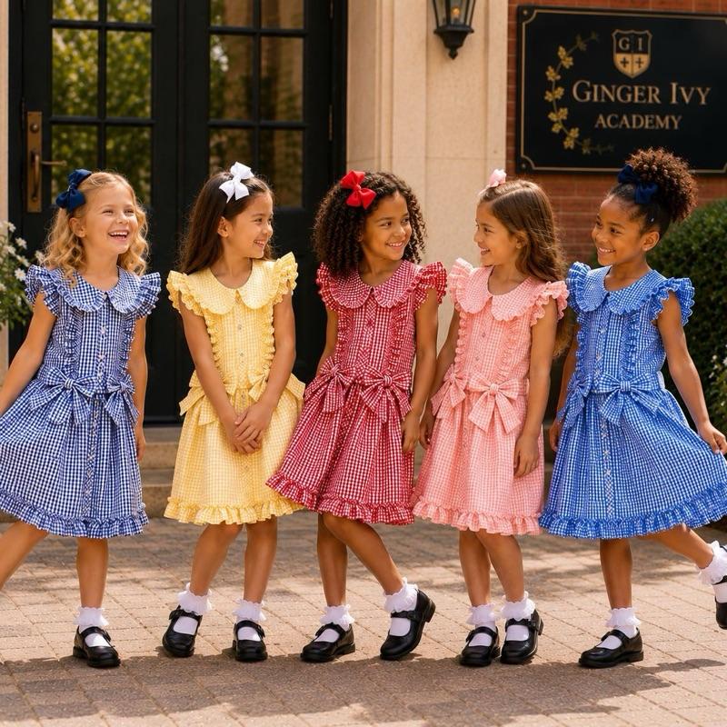 Ginger Ivy: CHECKED Classic ruffles and bows school dress