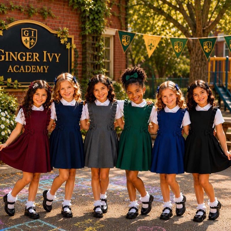 Ginger Ivy RUFFLE Pinafore Girls' School Uniforms with pretty bows