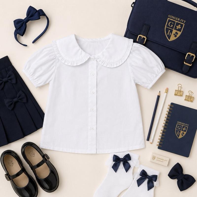 Ginger Ivy: KENSINGTON BLOUSE with Peter Pan pleated trim collar 4-12 years
