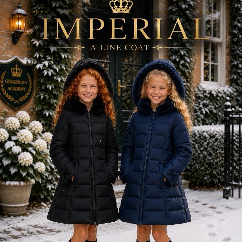 Ginger Ivy IMPERIAL A-Line Coat for Girls - Warm and Stylish Winter Outerwear in Navy and Black DH03