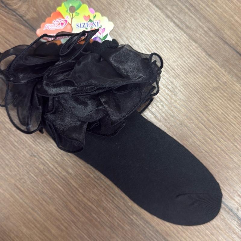Ginger Ivy Organza Layer Ruffle School Socks in Black Red & Navy for Girls' Fashionable Footwear