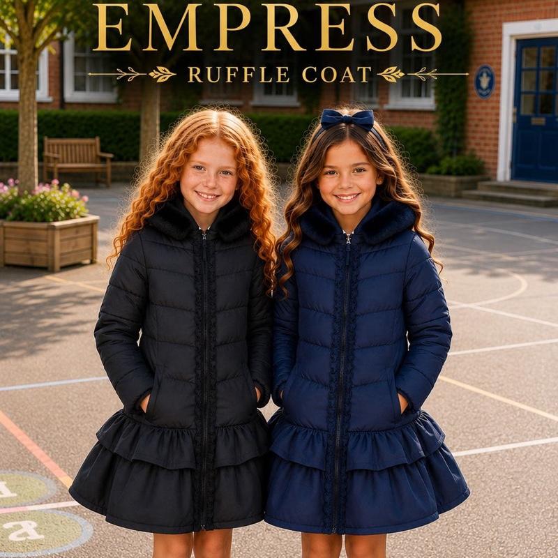 Ginger Ivy EMPRESS Winter Coat with Ruffles and Bow Feature for Girls - Stylish and Warm DH09