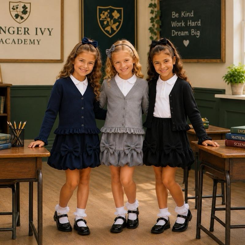 Ginger Ivy CHELSEA Cardigan with Ruffles Feature Trim and Cuff in Soft Cosy Fabric for School Uniform 2-12 Years