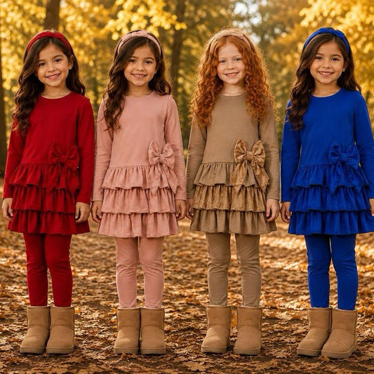 Ginger Ivy: WILLOW layered feature bow lounge leggings set for girls