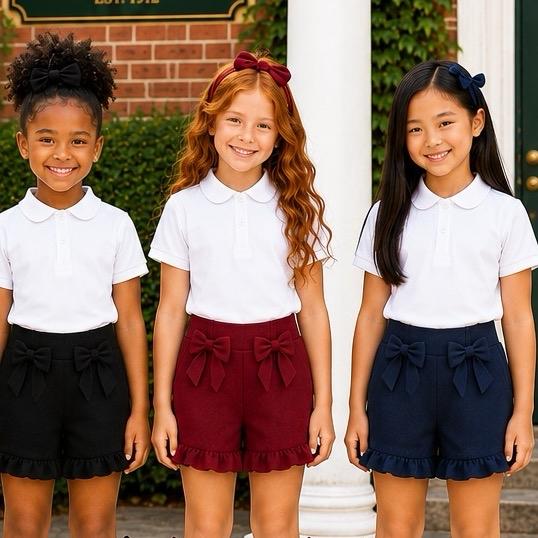 Ginger Ivy BEACON Bow School SHORTs with Double Bows for Girls - Perfect for School Uniforms 2-16 years