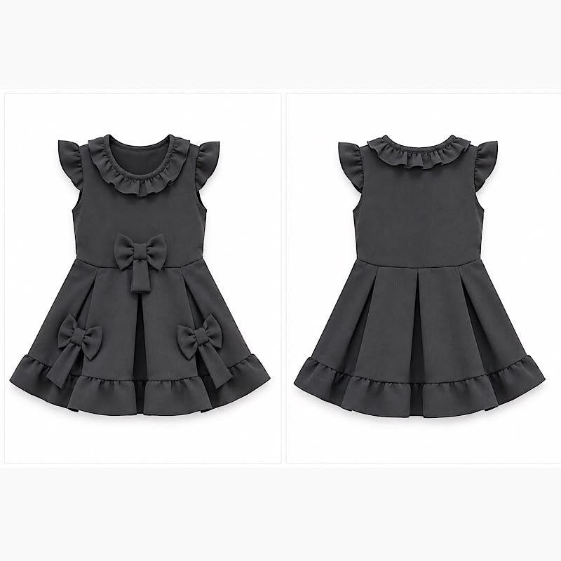 Ginger Ivy: BELFAST Triple Bow Feature Ruffle Neck Finish School Dress for Girls 4-12 Years small for please size up