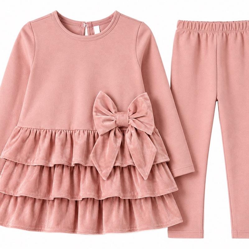 Ginger Ivy: WILLOW layered feature bow lounge leggings set for girls