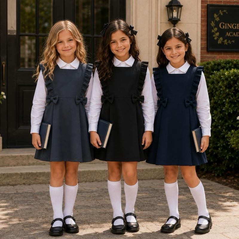 Ginger Ivy RUFFLE Pinafore Girls' School Uniforms with pretty bows