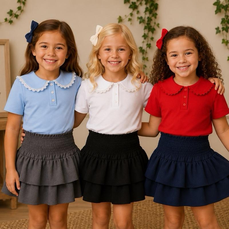 Ginger Ivy: Lace Trim and Button Detail collar top for Girls ideal for school