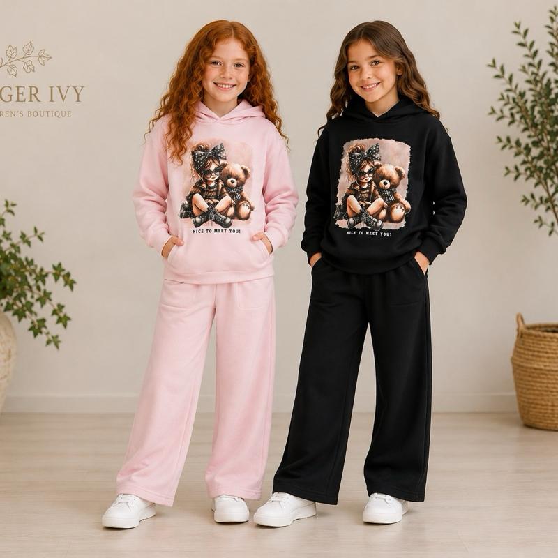 Ginger Ivy: Stylish girl and Teddy image with diamonte sparkle hoodie tracksuit