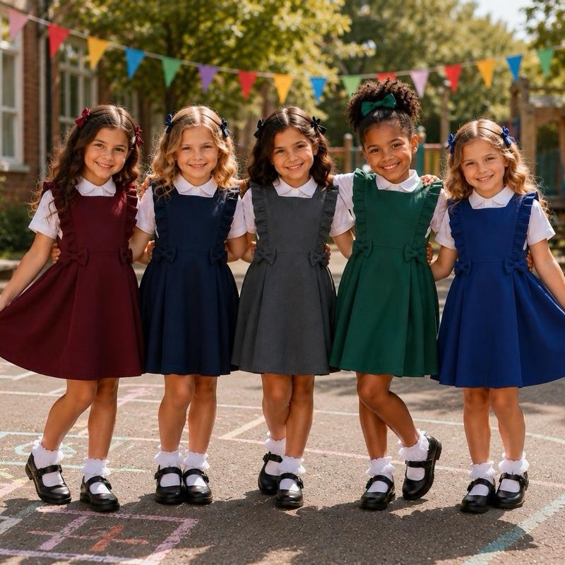 Ginger Ivy RUFFLE Pinafore Girls' School Uniforms with pretty bows