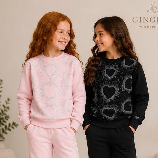 Ginger Ivy: Sparkle heart diamanté pattern cosy tracksuit
