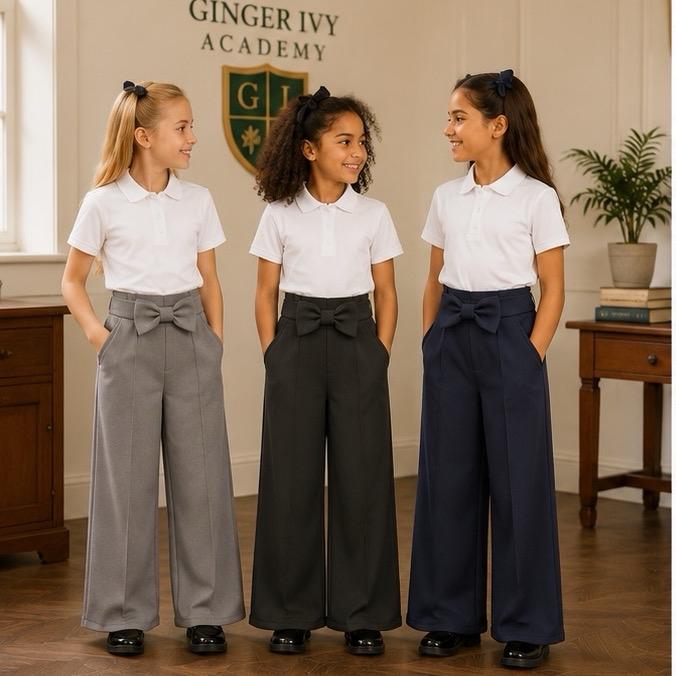 Ginger Ivy WARWICK Bow Wide Leg Trousers for Girls - Stylish and Comfortable School Uniform