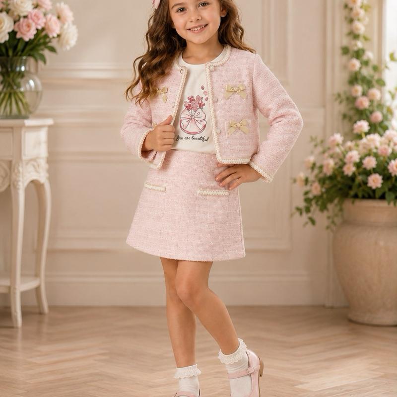 Ginger Ivy: MILAN tweed three piece suit set jacket tshirt and skirt with satin bows