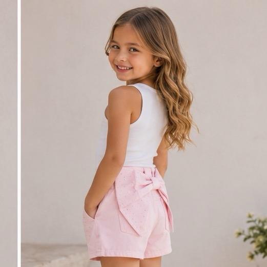 Ginger Ivy BOW Diamonte Feature Classic Fashion Denim Shorts for Girls 4-14 Years Old