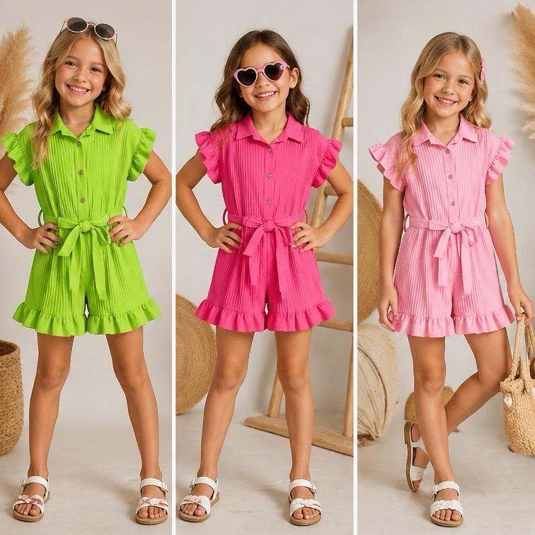 Ginger Ivy VIRAL Pleated Playsuit Polly Outfit - Button Front Tie Belt Design for Summer - Trendy & Versatile All-in-One Piece - Recommended to Size Up