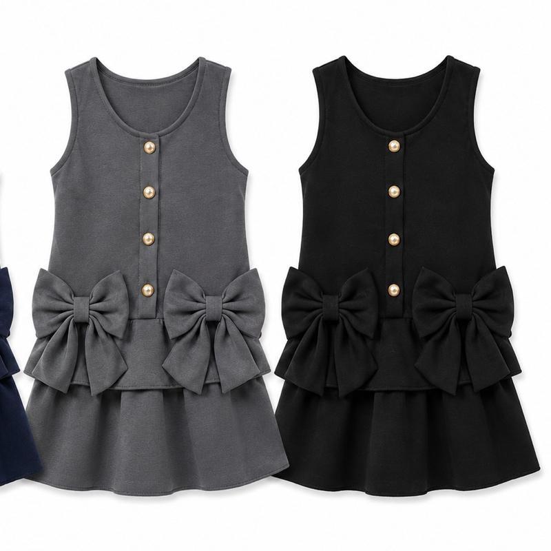 Ginger Ivy: OXFORD buttons and bows drop hem dress age 2-12 years