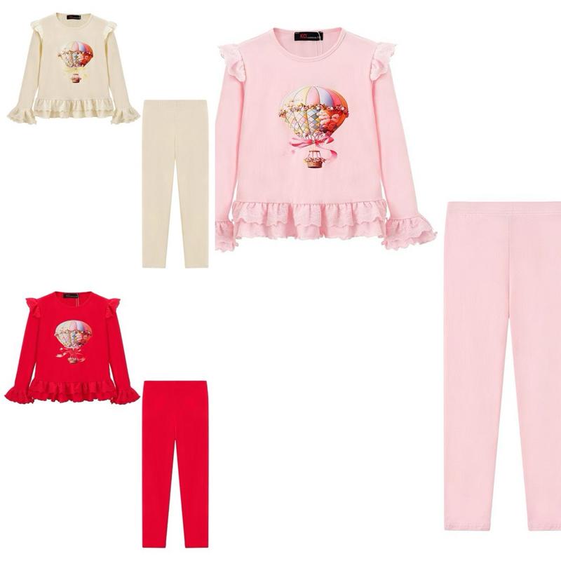 Ginger Ivy SKYE Hot Air Balloon Emblishment Long Sleeve Top with Ruffles and Leggings Outfit for Girls