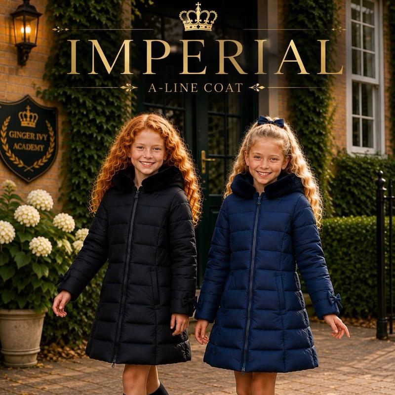 Ginger Ivy IMPERIAL A-Line Coat for Girls - Warm and Stylish Winter Outerwear in Navy and Black DH03