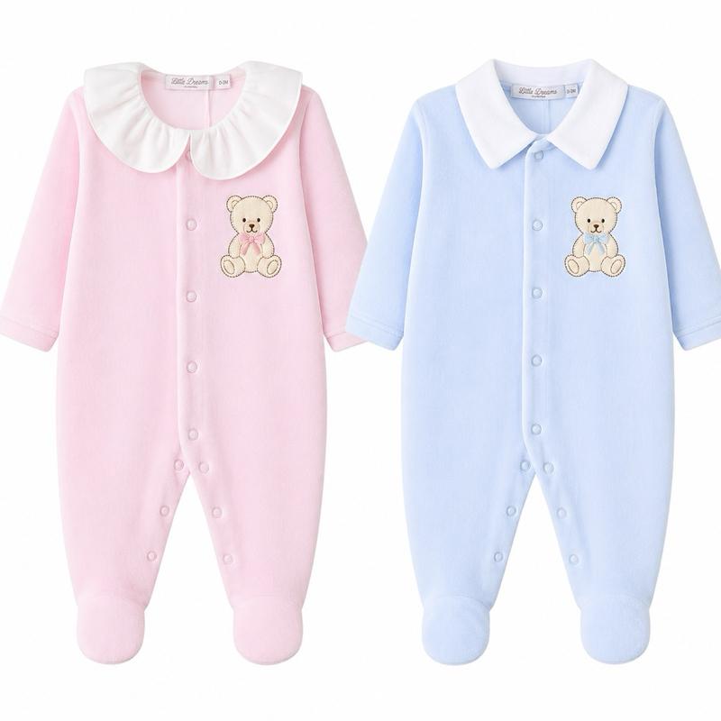 The Teddybear motif velour soft fabric collar feature babygrow romper