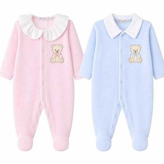 The Teddybear motif velour soft fabric collar feature babygrow romper